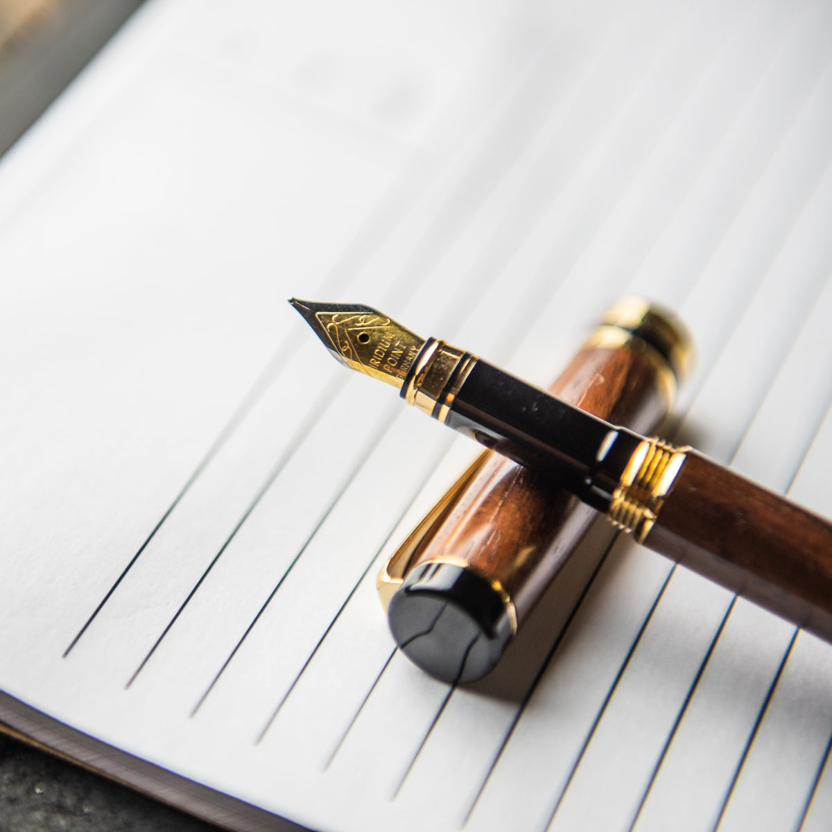 Hand-Turned Rose Wood Fountain Pen + Personalized Pen Sleeve