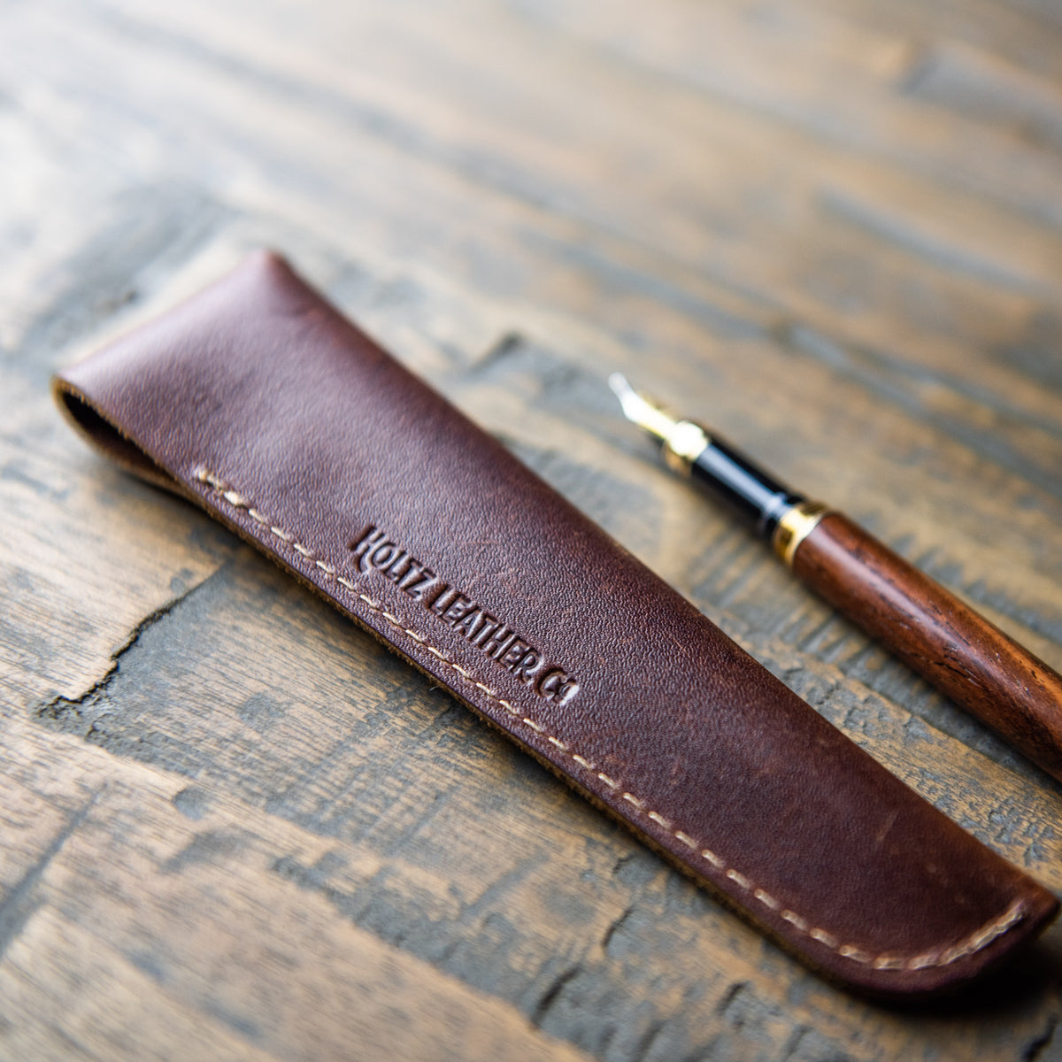 Hand-Turned Rose Wood Fountain Pen + Personalized Pen Sleeve