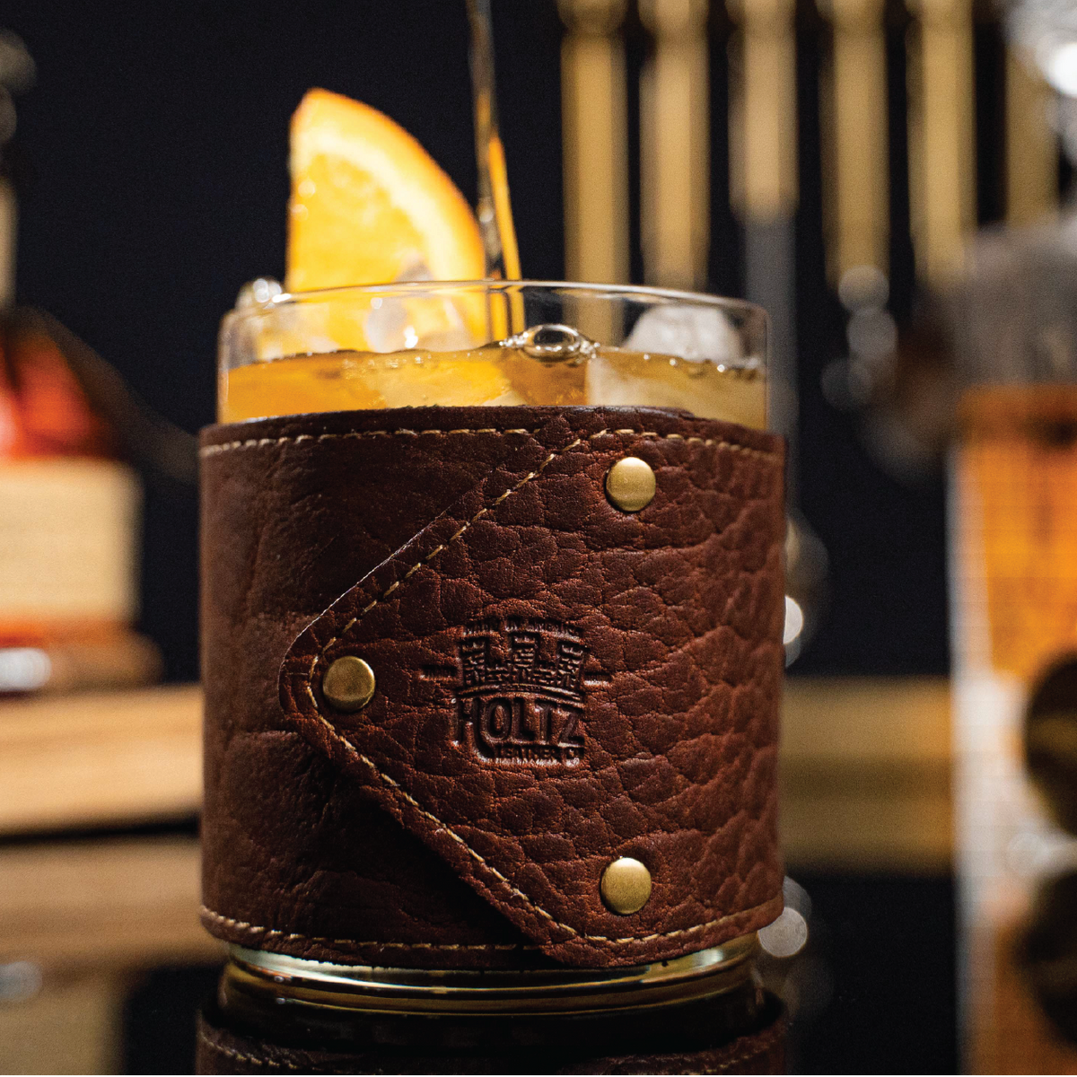 The Gentleman Rocks Glass & Sleeves ~ Shrunken Bison Leather - Set of Two Wraps & Glasses