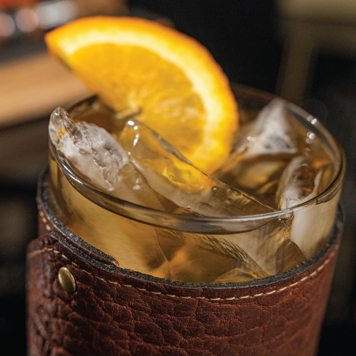 The Gentleman Rocks Glass & Sleeves ~ Shrunken Bison Leather - Set of Two Wraps & Glasses