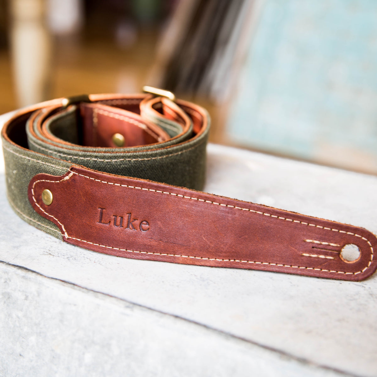 The Hill Fine Leather and Canvas Personalized Guitar Strap