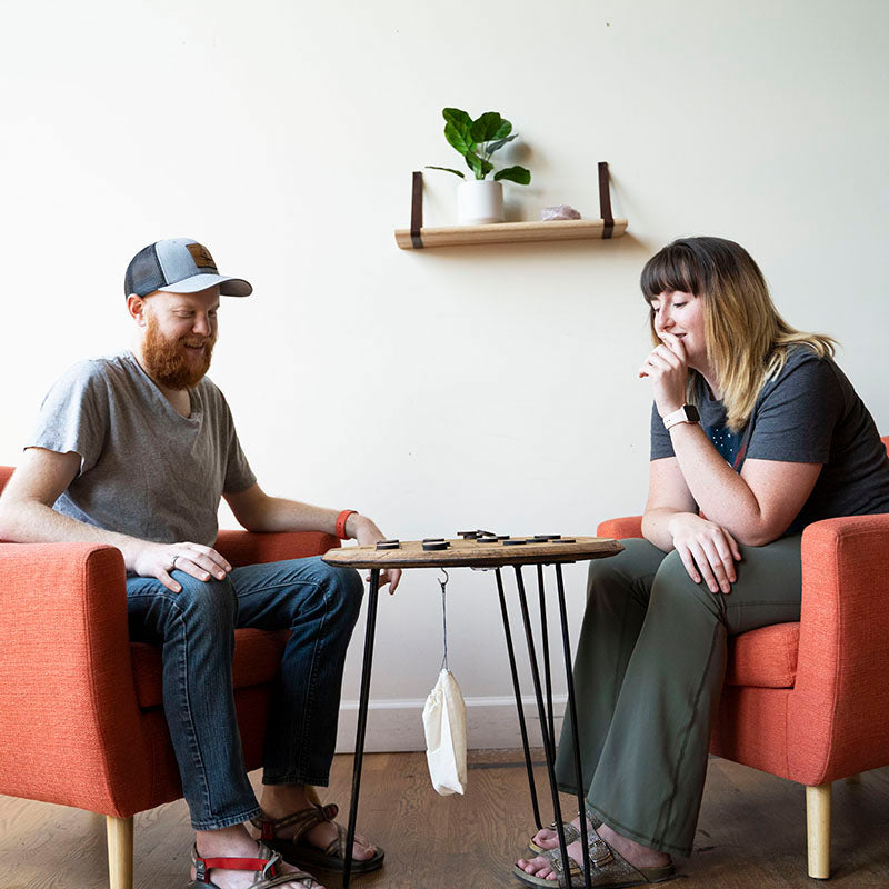 Your Logo + Our Barrels - Tennessee Whiskey Barrel Checkerboard Side Table - Custom Logo and Corporate Gifting