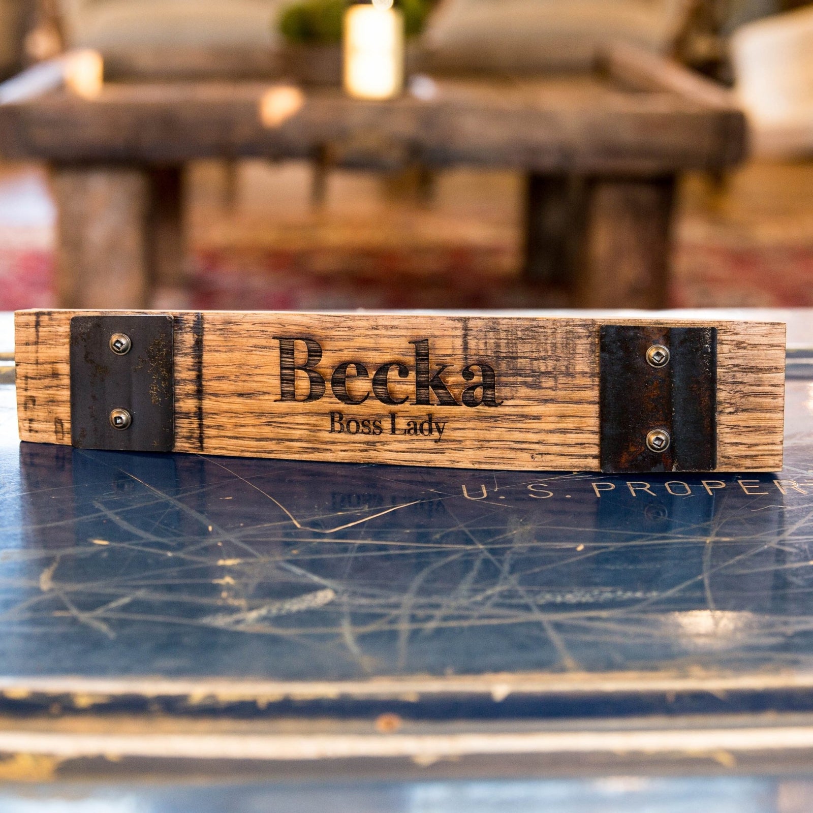 Personalized Whiskey Barrel Executive Desk Name Plate Sign With Title - Shoporiaz