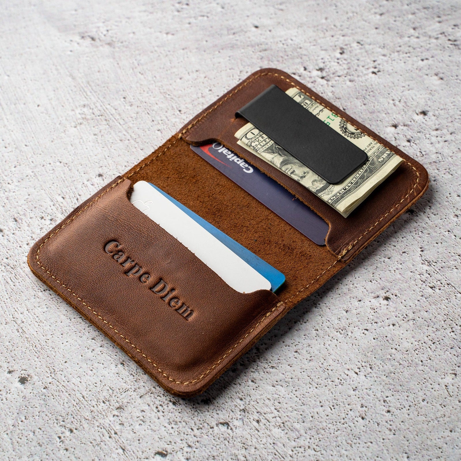 The Gates Personalized Leather Bifold Money Clip Front Pocket Wallet - Shoporiaz