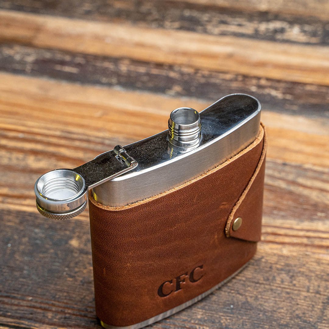 The Hatch Fine Leather Flask Wrap with Stainless Steel Flask - Shoporiaz
