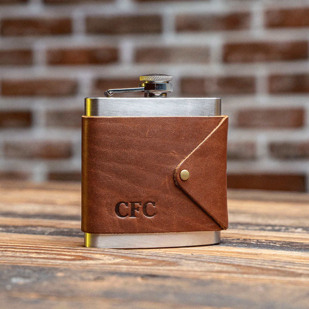 The Hatch Fine Leather Flask Wrap with Stainless Steel Flask - Shoporiaz