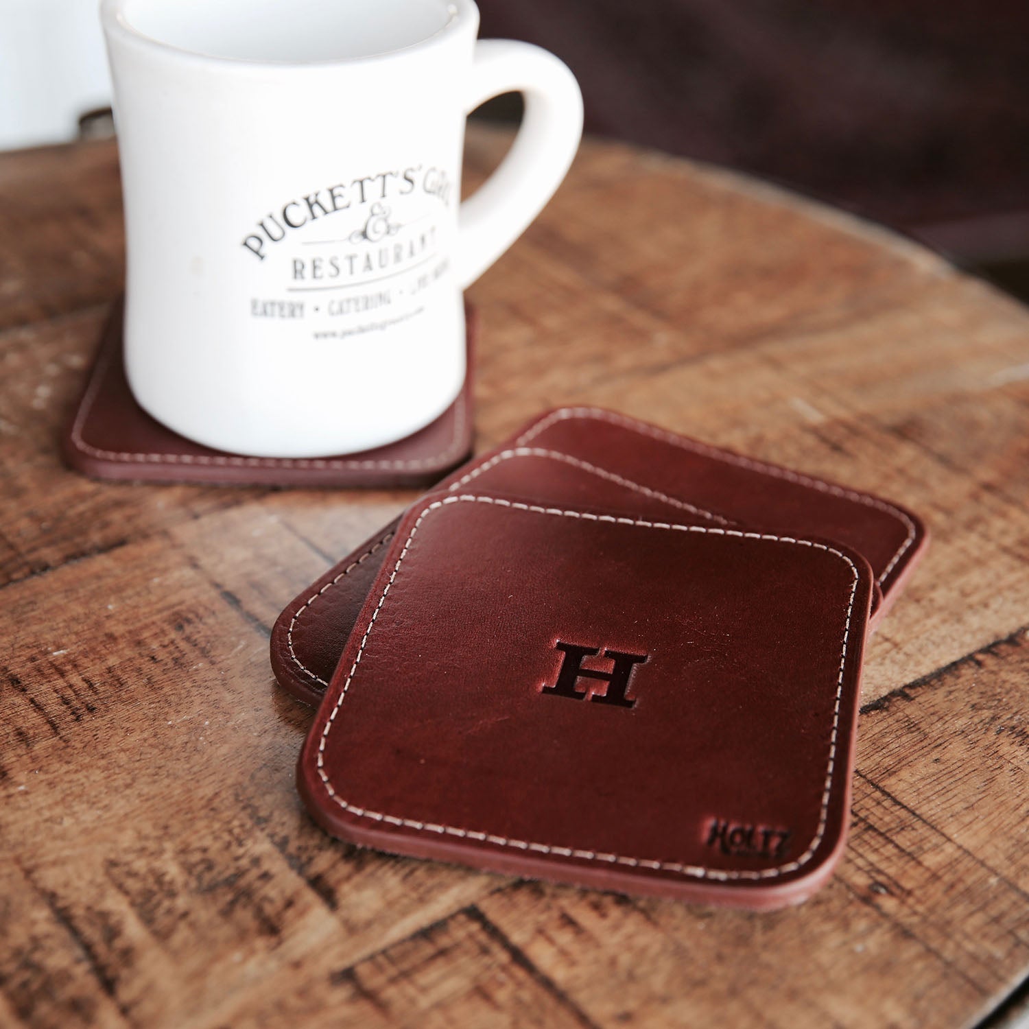 The Ranch House Personalized Fine Leather Coaster Set of 4 Coasters - Shoporiaz